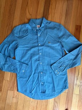 Lacoste LIVE Blue Oxford Button Down Shirt Crocodile Logo Size 40 Medium